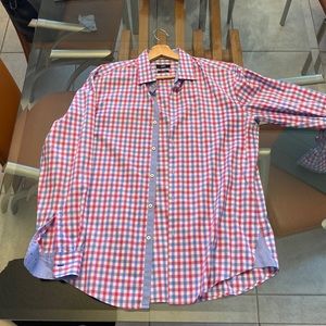 pink checkered Hugo boss button down
